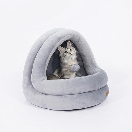 Plush Pet House Bed with Removable Cushion
