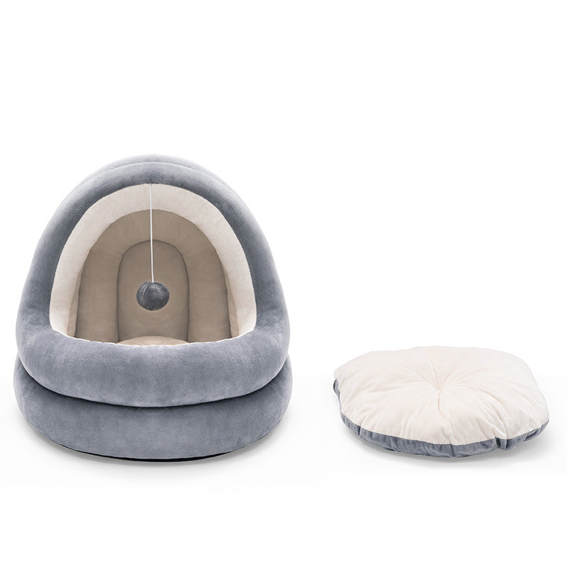 Plush Pet House Bed with Removable Cushion