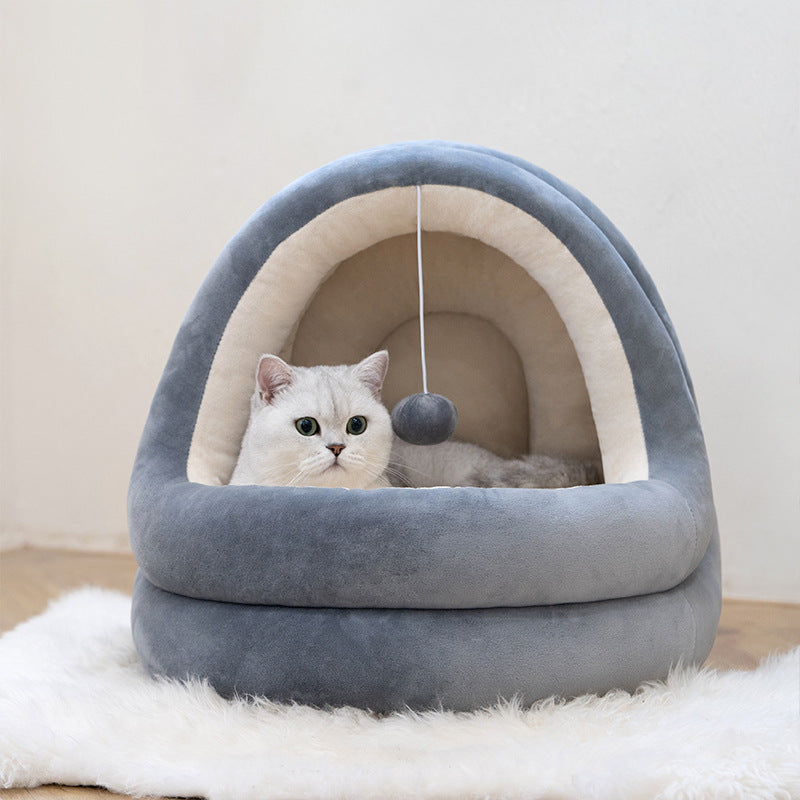 Plush Pet House Bed with Removable Cushion