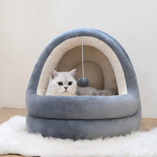 Plush Pet House Bed with Removable Cushion