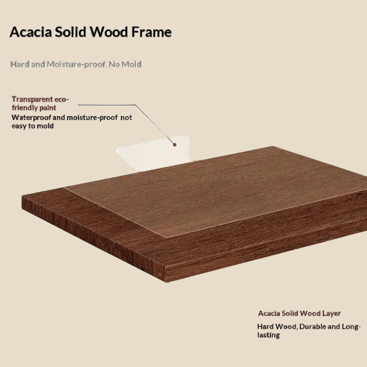 Acacia solid wood frame with transparent eco-friendly paint on a white background